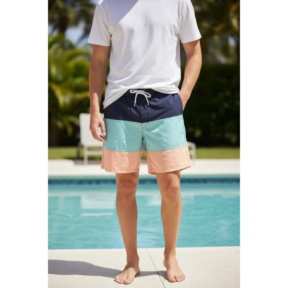 Old Navy Mens Colorblock Swim Trunks Size 34 With Pocket & Drawstring